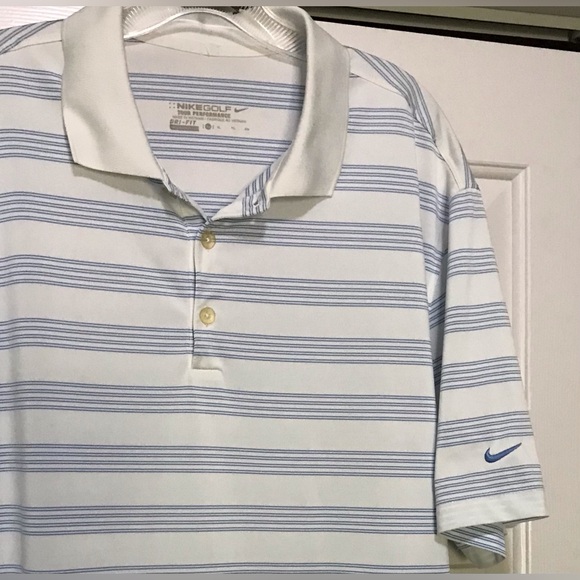 Nike Golf Tour Performance Mens XL Dri Fit White Blue Polyester Polo Shirt - Picture 2 of 6